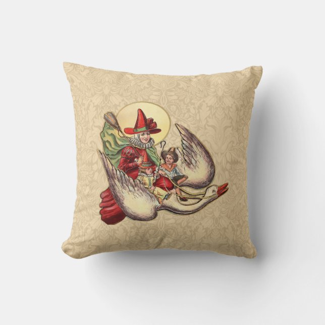 Mother Goose Child Antique Illustration Throw Pillow (Front)