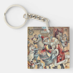 Mother Goose Dancing with Santa Claus Keychain