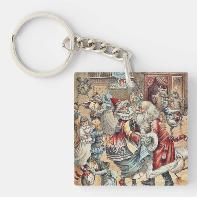 Mother Goose Dancing with Santa Claus Keychain (Front)