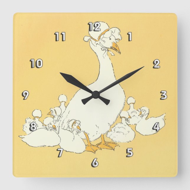 Mother Goose & Her Little Ones Square Wall Clock (Front)