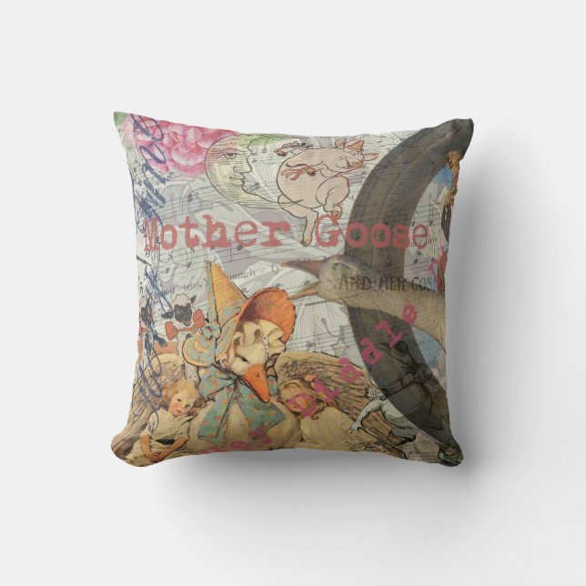 Mother Goose Nursery Rhyme Fairy Tale Throw Pillow (Front)