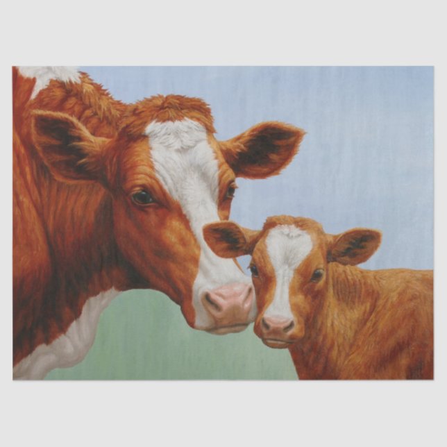 Mother Guernsey Cow and Cute Calf Tissue Paper (Front)