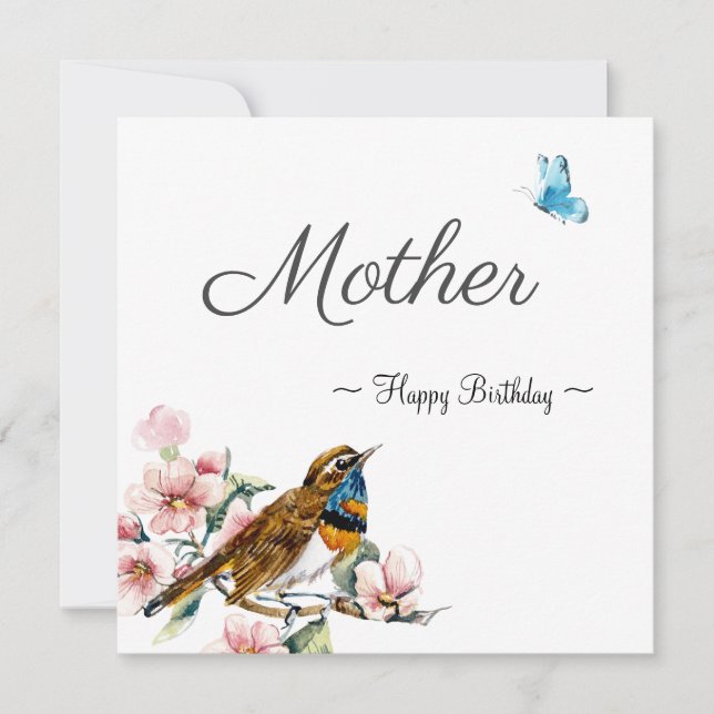 mother happy birthday bird vintage floral card (Front)
