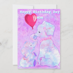 Mother Happy Birthday Card Elephant Mom and Baby