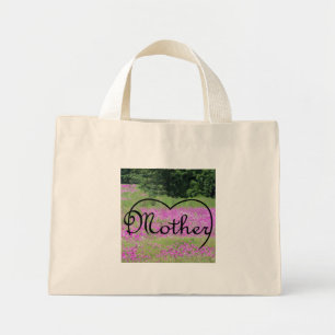 Mother heart on pink wildflowers tote bag