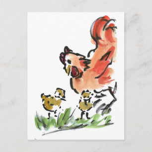 Mother Hen and Two Chicks Postcard
