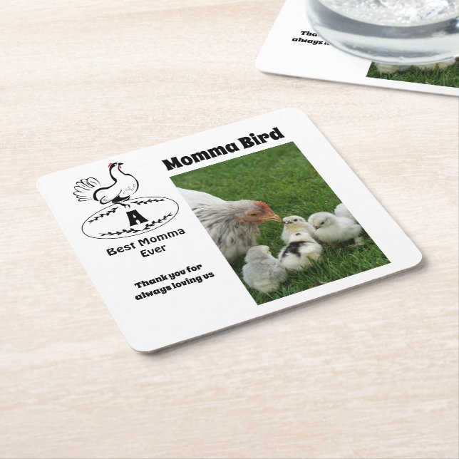 Mother Hen Best Momma Ever Photo Name Square Paper Coaster (Angled)