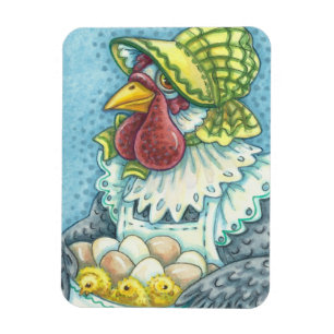 MOTHER HEN, EGGS AND CHICKS - CHICKEN MAGNET