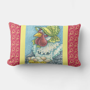 Mother Hen, Eggs, Chicks CHICKEN LUMBAR PILLOW Red