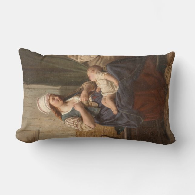 Mother Holding Her Child (by Rudolf Jordan) Lumbar Pillow (Front)
