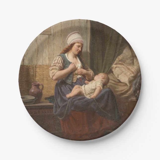 Mother Holding Her Child (by Rudolf Jordan) Paper Plate (Front)