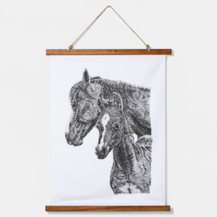 Mother Horse Mare & Foal Pointillism Equine Art Hanging Tapestry