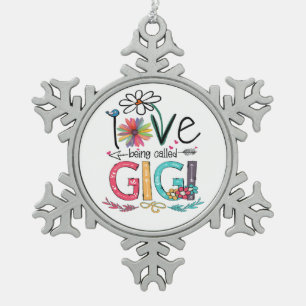 Mother I Love Being Called Gigi Sunflower Birthday Snowflake Pewter Christmas Ornament