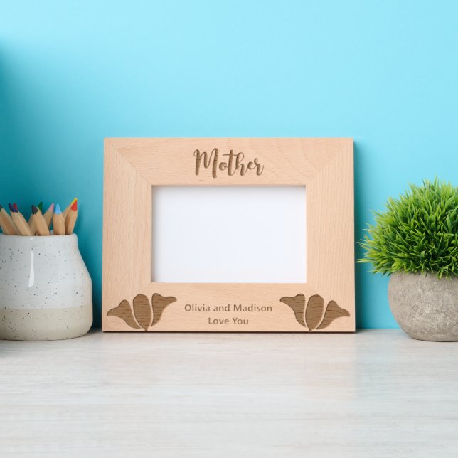 Mother in Cursive Script Children's Names Flowers Etched Frames (Front)