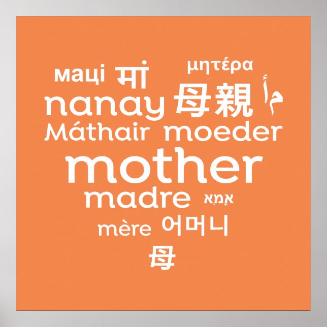 Mother in Different Languages Heart Word Cloud Poster (Front)