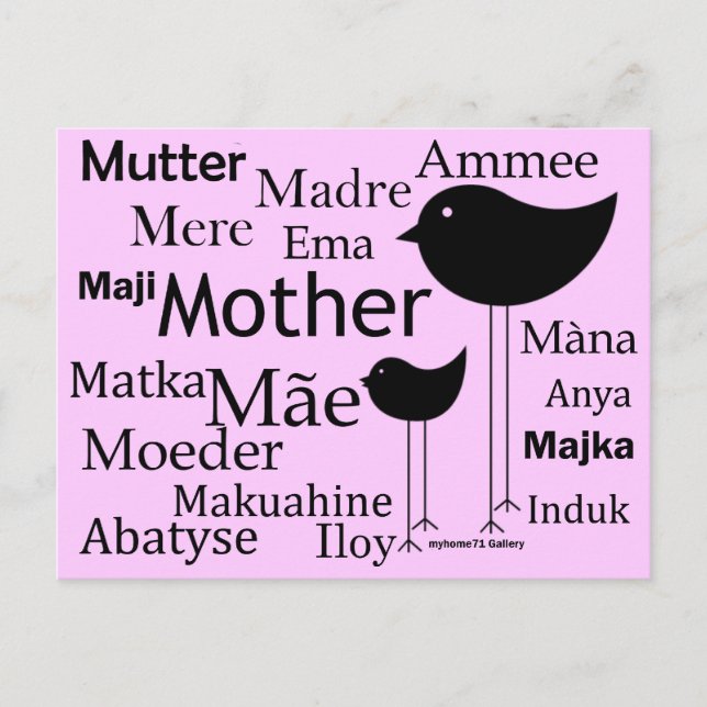 Mother in different languages postcard (Front)