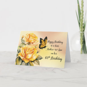 Mother in Law 60th Birthday Yellow Roses Butterfly Card