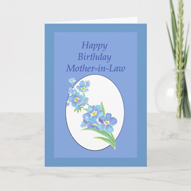 Mother-in-Law  Birthday Forget Me Not, Flower Card (Front)