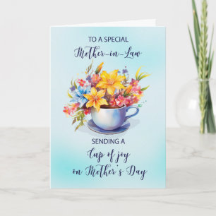 Mother in Law Cup of Joy and Flowers Mothers Day Card