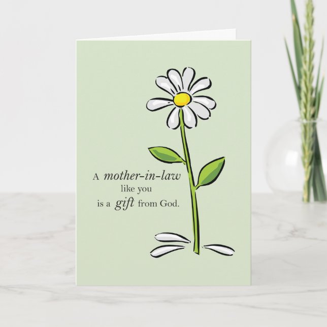 Mother-in-Law Day Religious Green Daisy Flower App Thank You Card (Front)