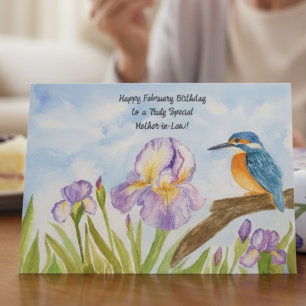 Mother-in-Law Happy February Birthday Kingfisher Card