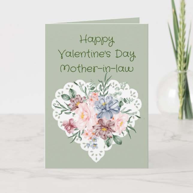 Mother-in-law Mixed Garden Flower Valentine Holiday Card (Front)