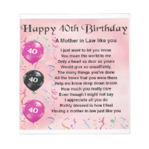Mother in Law Poem - 40th Birthday