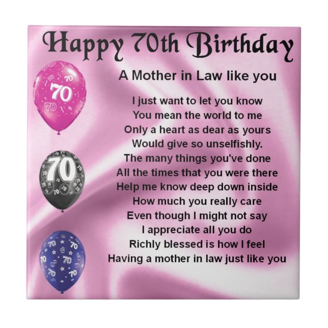 Mother in Law Poem - 70th Birthday Tile (Front)