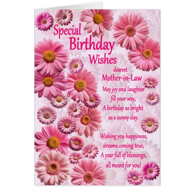 Mother In Law Special Birthday Wishes Pink Daisies (Front)