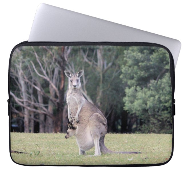 Mother Kangaroo with Baby Joey in Her Pouch Laptop Sleeve (Front)