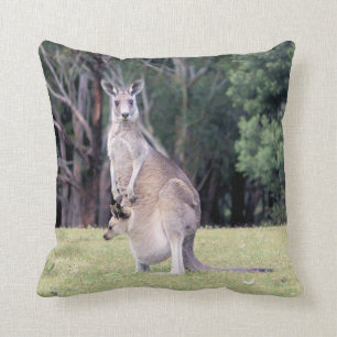 Mother Kangaroo with Baby Joey in Her Pouch Throw Pillow