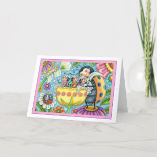 MOTHER LADYBUG & CHILDREN, TULIP BUBBLE BATH Blank Card