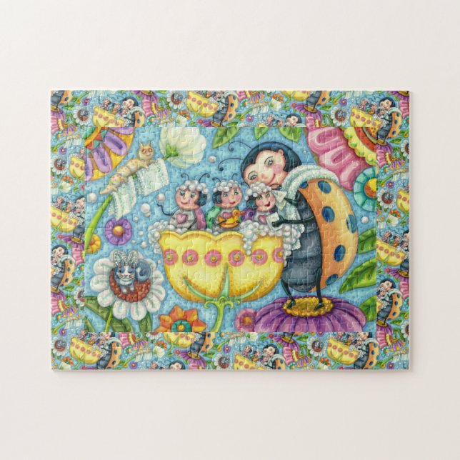 MOTHER LADYBUG & CHILDREN, TULIP BUBBLE BATH JIGSAW PUZZLE (Horizontal)
