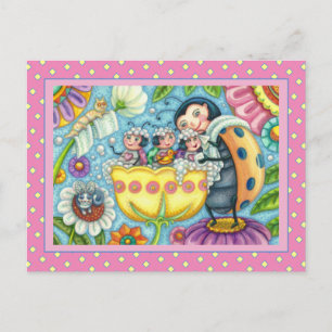 MOTHER LADYBUG & CHILDREN, TULIP TUB BUBBLE BATH HOLIDAY POSTCARD