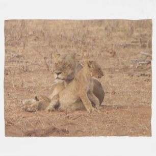 Mother lion and cub fleece blanket