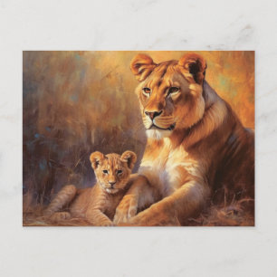 Mother Lion and her cub postcard
