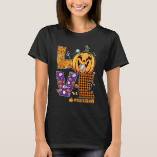 Mother Love Letter Baseball Mom Halloween Pattern T-Shirt