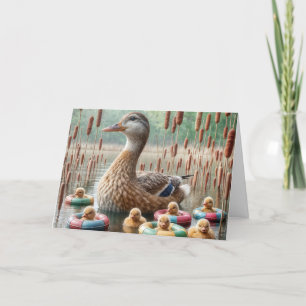 Mother Mallard Duck With Ducklings for Birthday Card