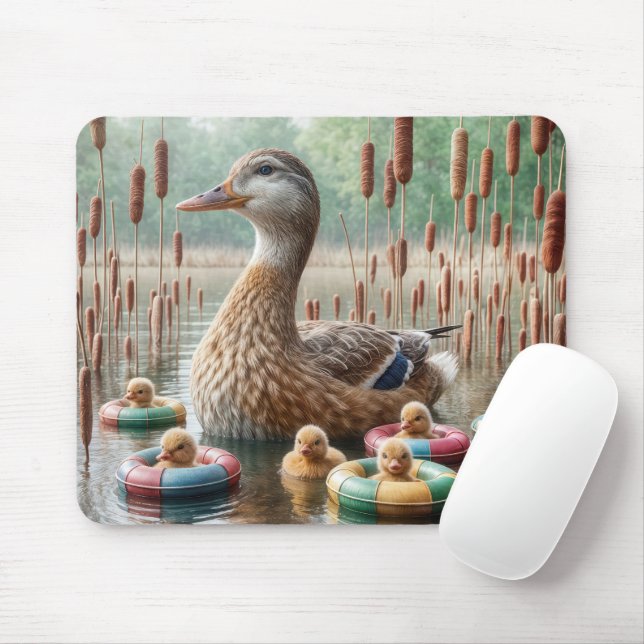 Mother Mallard Duck With Ducklings Mouse Pad (With Mouse)
