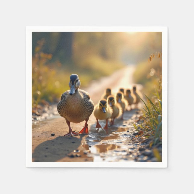 Mother Mallard Duck With Ducklings Napkin (Front)