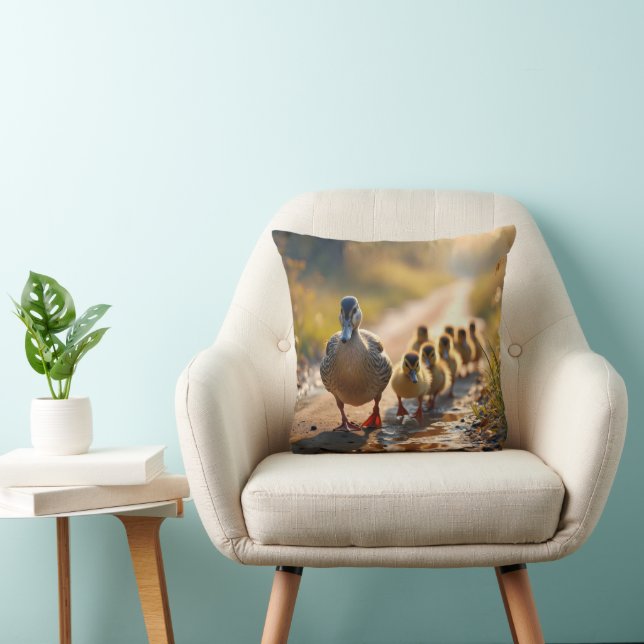 Mother Mallard Duck With Ducklings Throw Pillow (Chair)