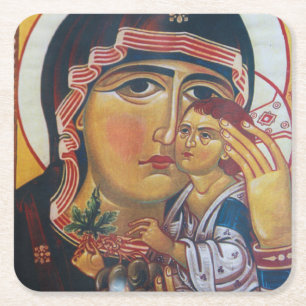 Mother Mary And Jesus Art Square Paper Coaster