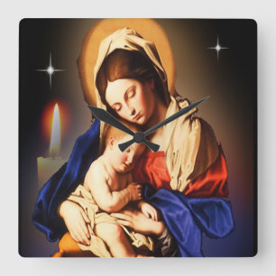 Mother Mary and Jesus Square Wall Clock