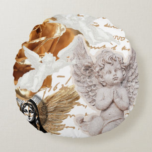 Mother Mary Angel Themed Peaceful And Luxurious Round Pillow