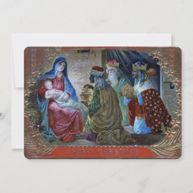 Mother Mary, Baby Jesus and the Three Wise Men Holiday Card (Front)
