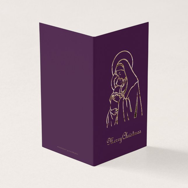 Mother Mary Baby Jesus Christ Purple and Gold Business Card (Outside)