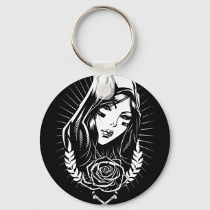 Mother Mary Chicano Art Keychain