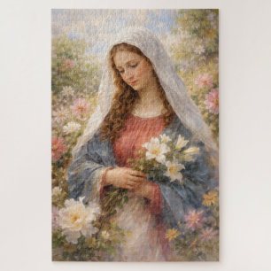 Mother Mary Floral Watercolor Grace Devotion Gift  Jigsaw Puzzle