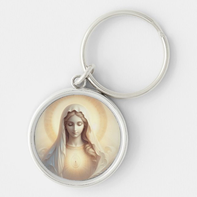 Mother Mary In Soft White Tones Keychain (Front)