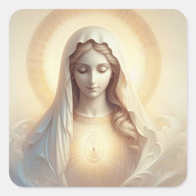 Mother Mary In Soft White Tones Square Sticker (Front)